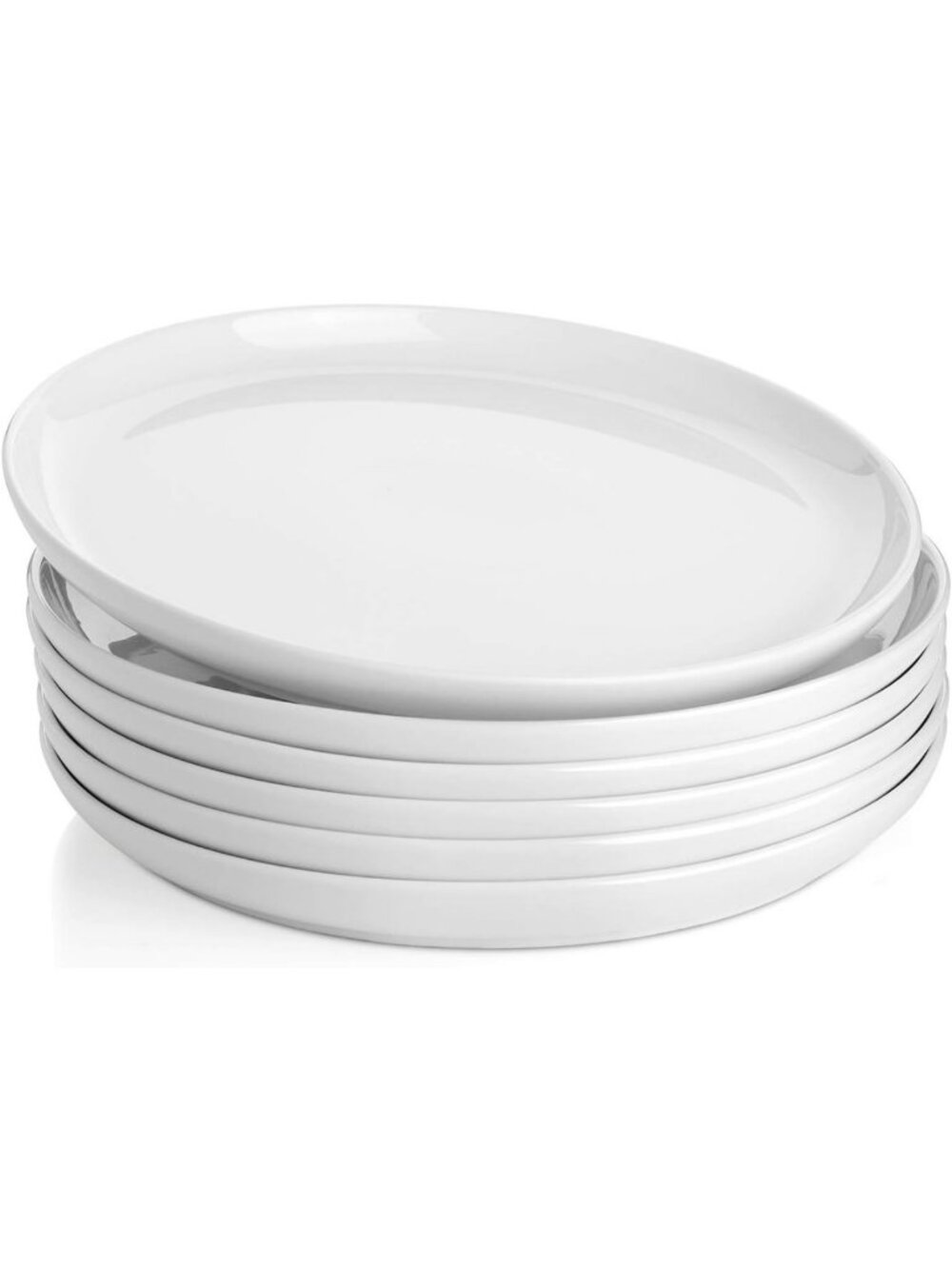 Set of 6 White Porcelain Dinner Plates - 10 Inch, Microwave & Dishwasher Safe